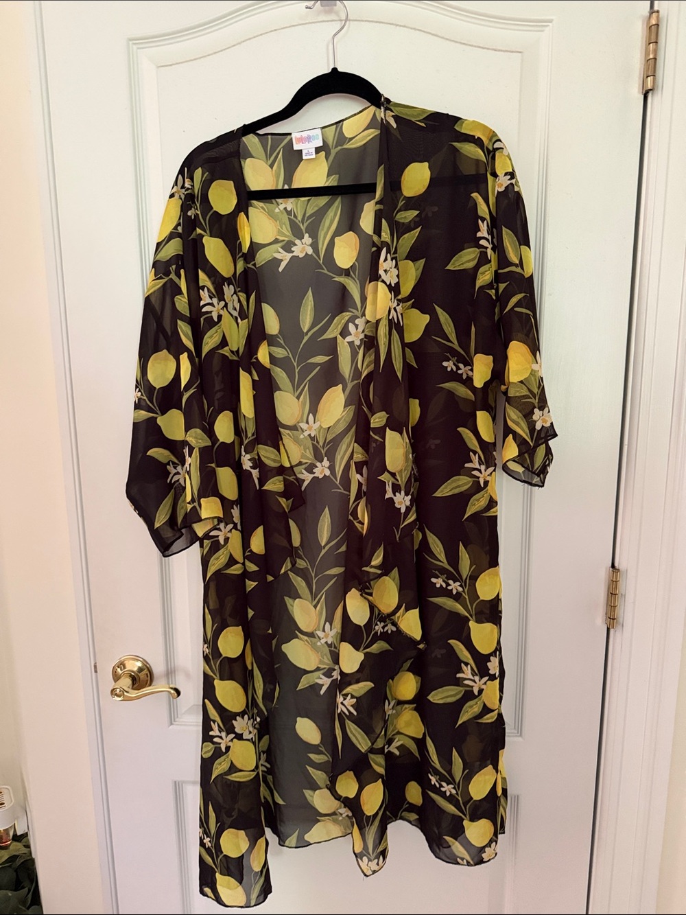 Sheer Black Lularoe Kimono with Lemon Print